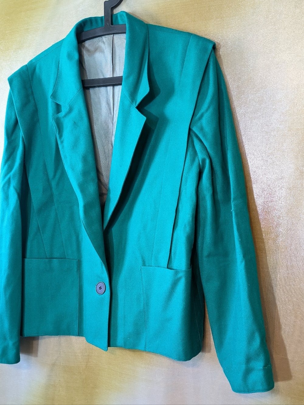Vintage 1980 Vibrant Teal Oversized Blazer Jacket Wool Large - Picture 3 of 5